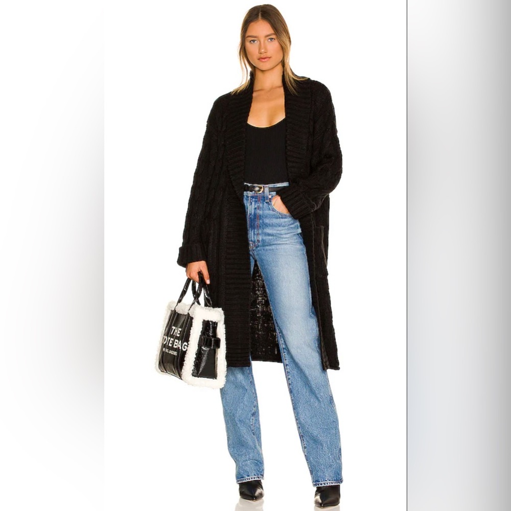 Black Open Front Cable Knit Cardigan